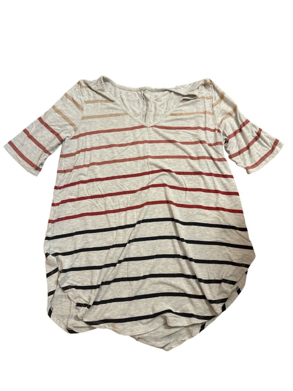 Torrid Super Soft Knits Top 0X Striped V-Neck Elbow Sleeves Gray & Red Stripes